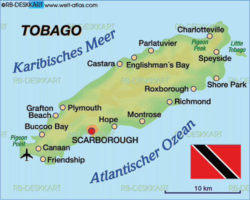 Karte von Tobago (Insel in Trinidad und Tobago)