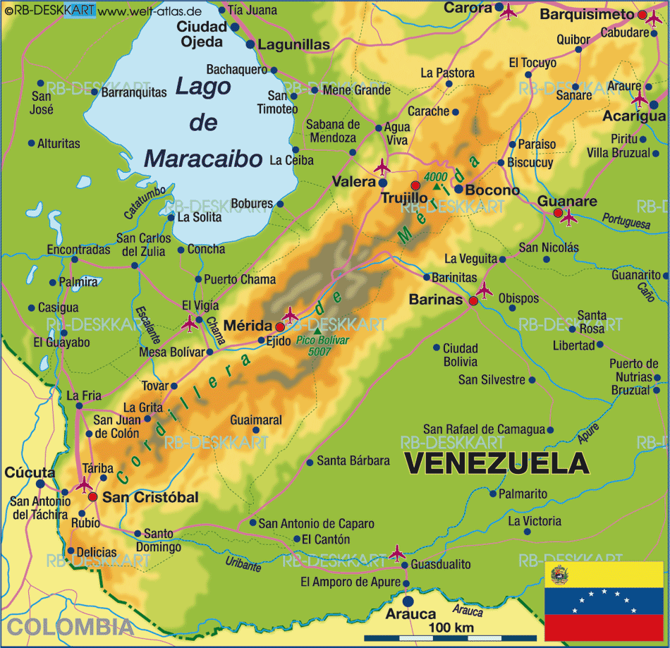 Karte von Venezuela, Region Merida / Anden (Region in Venezuela)