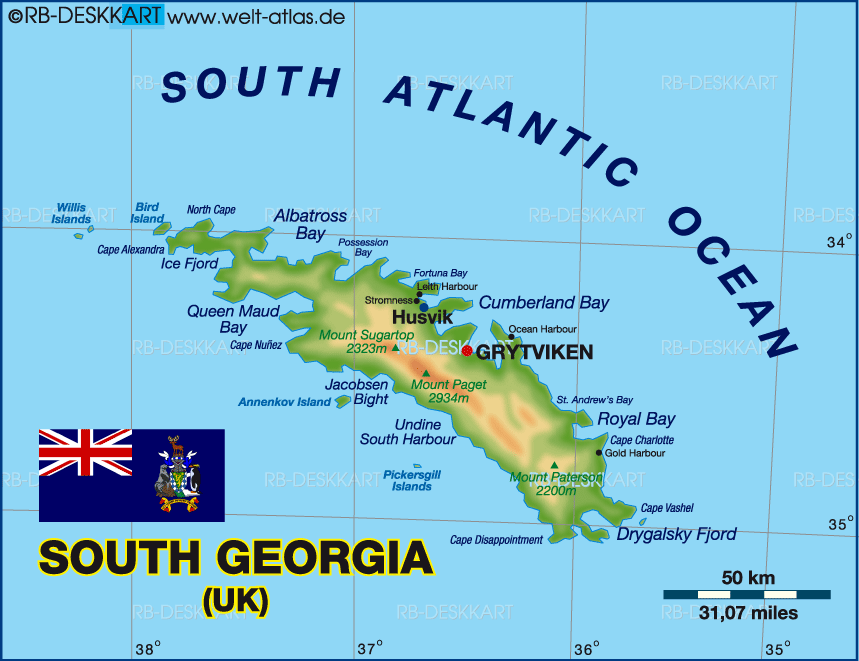 Map of South Georgia (Island in United Kingdom)