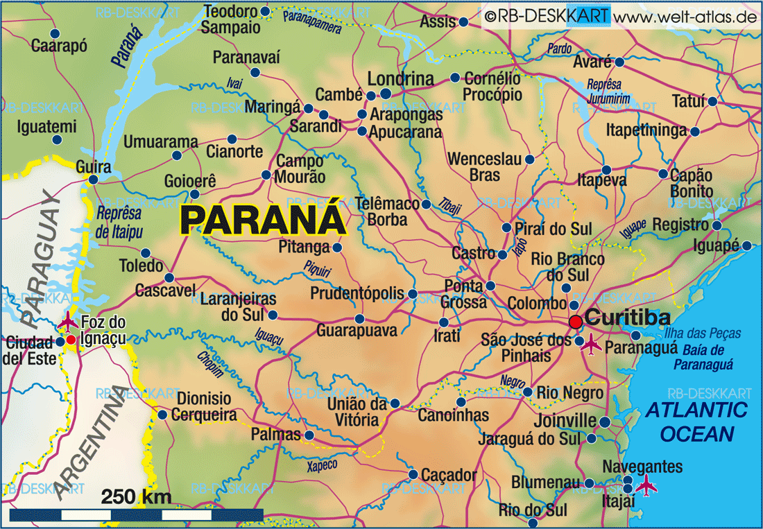 Karte von Parana (Curitiba) (Bundesland / Provinz in Brasilien)