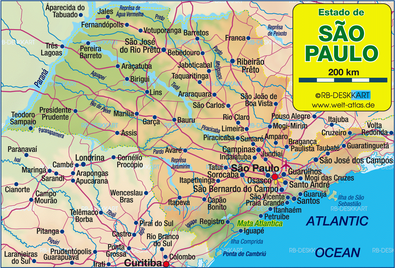 Karte von Sao Paulo, Bundesstaat (Bundesland / Provinz in Brasilien)