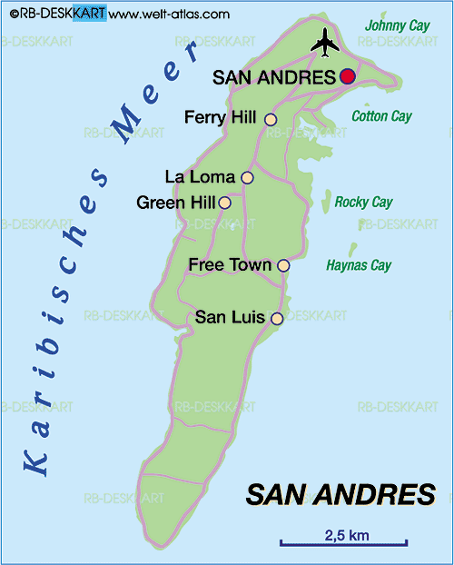 Karte von San Andres (Insel in Kolumbien)