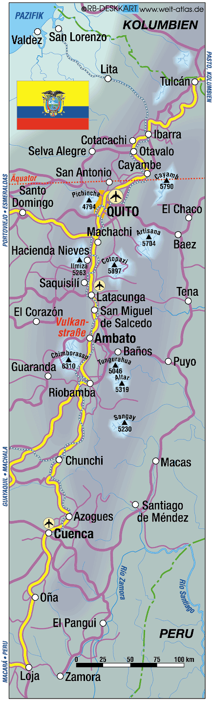 Map of Ecuador, volcanic route (Region in Ecuador)