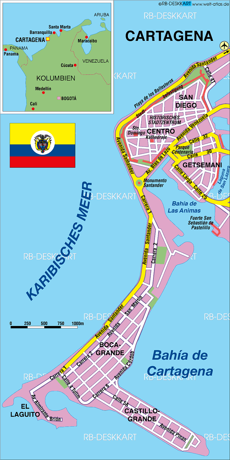 Karte von Cartagena (Stadt in Kolumbien)