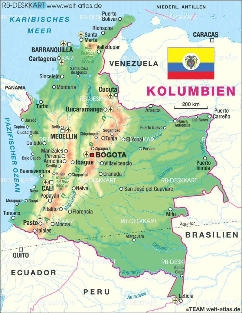 Karte von Kolumbien (Land / Staat)