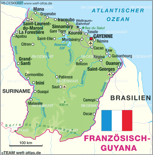 Karte von Französisch Guyana (Land / Staat in Frankreich)