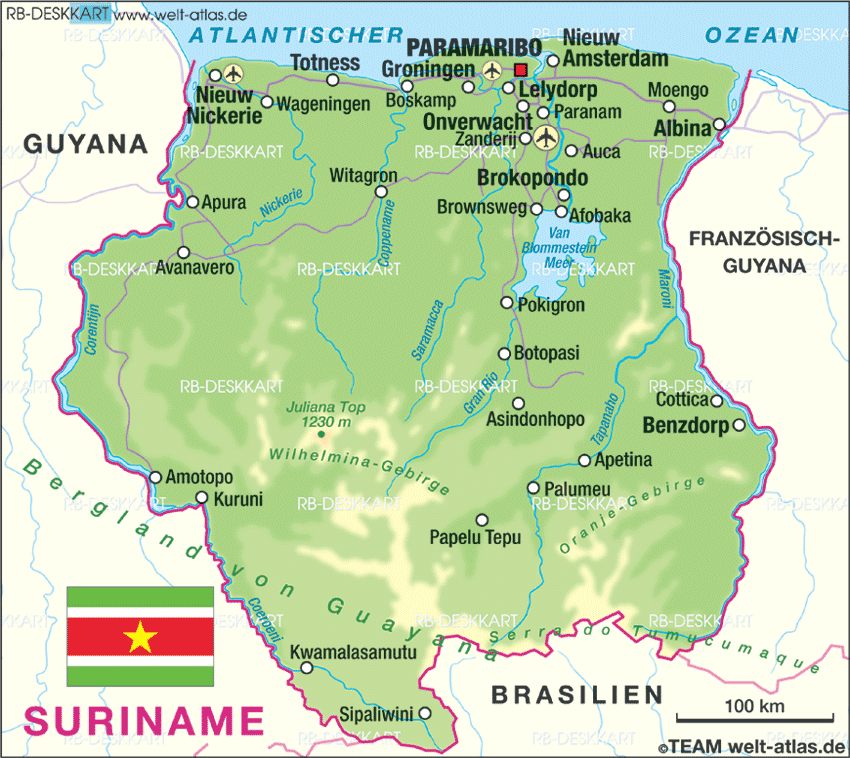 Karte von Suriname (Land / Staat)