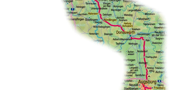 Karte von Romantische Strasse (Region in Deutschland, Bayern) | Welt