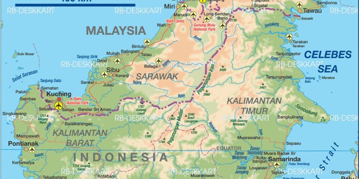Map of Borneo  Island in Indonesia  Malaysia Brunei 