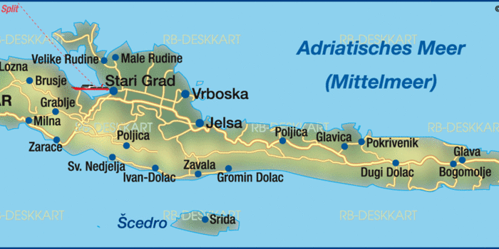Karte von Hvar, Insel (Insel in Kroatien) | Welt-Atlas.de