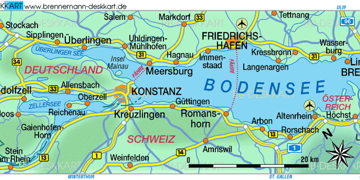 karte deutschland bodensee Karte Von Bodensee Region In Deutschland Osterreich Schweiz Welt Atlas De karte deutschland bodensee