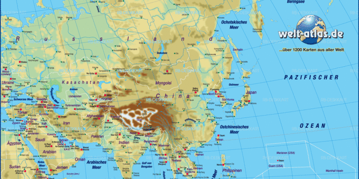 Karte Von Asien Physikalisch Ubersichtskarte Regionen Der Welt Welt Atlas De
