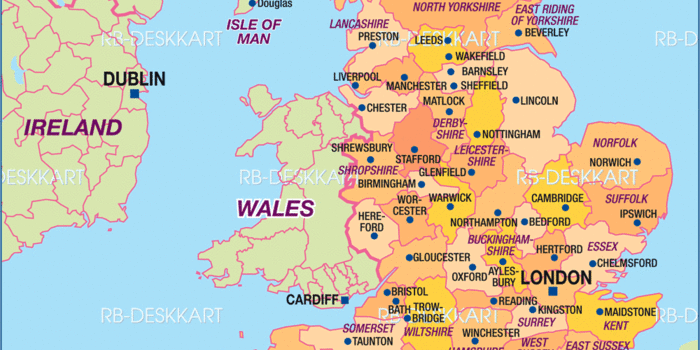 england bundesländer karte Karte von England, politisch (Bundesland / Provinz in 